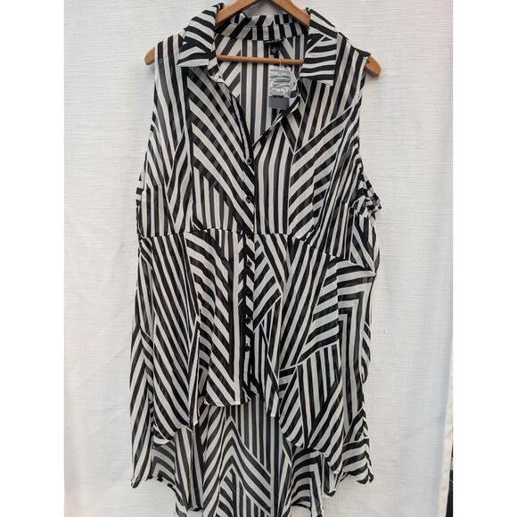 Torrid Hi-Lo Babydoll Sheer Button Front Tunic Tank Sz 2X Black White Geometric - Picture 4 of 9